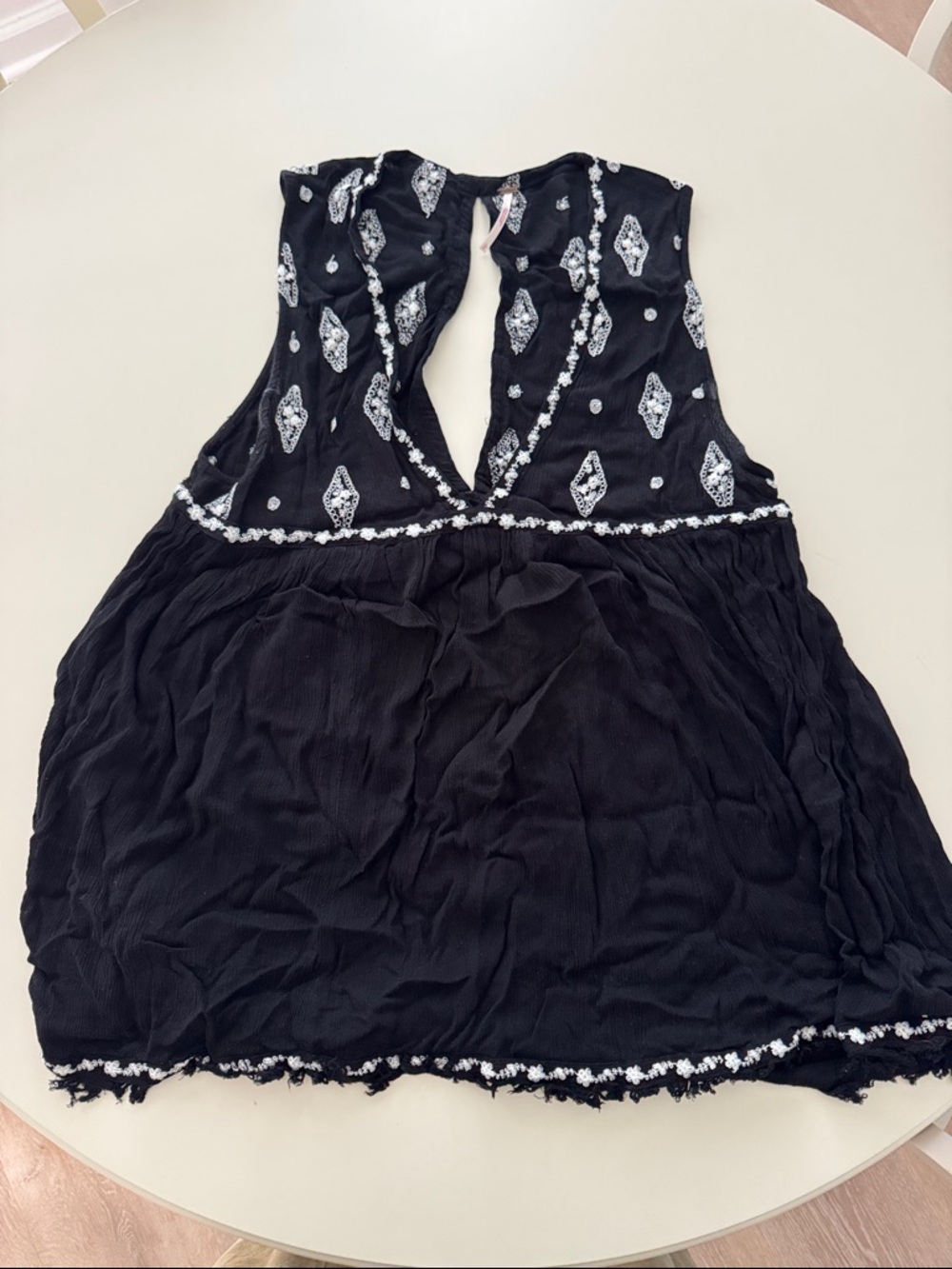 Free People Black Embroidered Sleeveless V-Neck Blouse